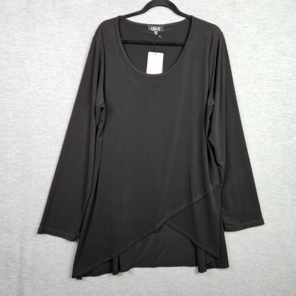 LBisse Women's Black Tunic Top Plus Size 2X Asymmetrical Hem Long Sleeve NWT